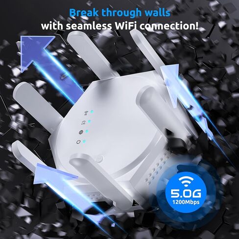 12880 Sq.Ft WiFi Extender Signal Booster, 1200Mbps Dual Band 5GHz/2.4GHz WiFi Repeater Support 60 Device,WiFi Repeater for Apartment Basement Office House (Gloss White) in Saudi Arabia