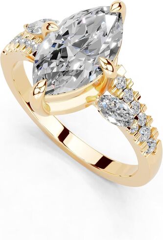 1-5 Carat 14K Gold Platinum 925 Silver Marquise Center Stone with Marquise & Round Side Stones Lab Grown Diamond Ring, Engagement, Anniversary, Wedding, IGI Certified (1-5 Ct, F-G Color, VS1-VS2 Clarity) in Saudi Arabia