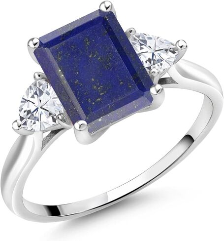 خاتم خطوبة من الأحجار الكريمة من Gem Stone King 2-4 Cttw وأحجار كريمة ومويسانيت أبيض للنساء | ذهب أبيض عيار 10 قيراط | قطع الزمرد 9X7MM تريليون 4MM | خاتم ذهبي للنساء in Kuwait