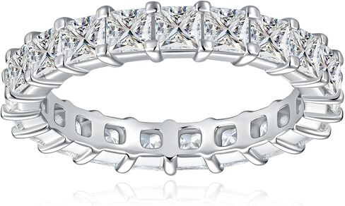 Moissanite Eternity Ring, Princess Cut 5.7-7.2cttw Moissanite Band, 3mm Width D Color VVS1 White Gold Plated, Wedding Anniversary Engagement Full Eternity Band Rings for Women in Saudi Arabia