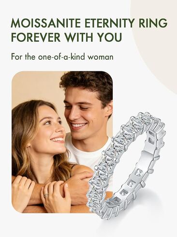 Moissanite Eternity Ring, Princess Cut 5.7-7.2cttw Moissanite Band, 3mm Width D Color VVS1 White Gold Plated, Wedding Anniversary Engagement Full Eternity Band Rings for Women in Saudi Arabia