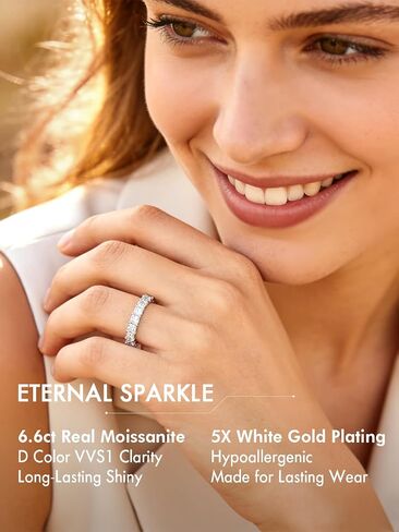Moissanite Eternity Ring, Princess Cut 5.7-7.2cttw Moissanite Band, 3mm Width D Color VVS1 White Gold Plated, Wedding Anniversary Engagement Full Eternity Band Rings for Women in Saudi Arabia