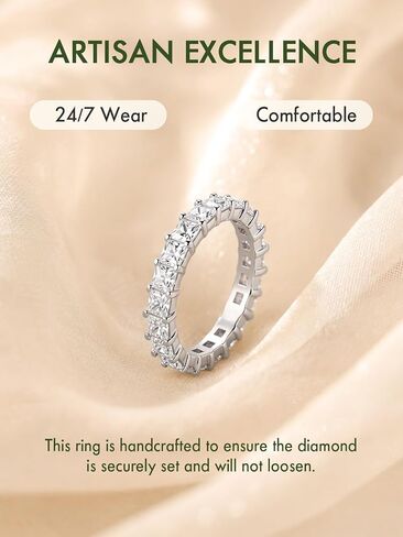 Moissanite Eternity Ring, Princess Cut 5.7-7.2cttw Moissanite Band, 3mm Width D Color VVS1 White Gold Plated, Wedding Anniversary Engagement Full Eternity Band Rings for Women in Saudi Arabia