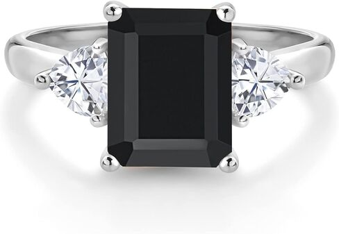 خاتم خطوبة من الأحجار الكريمة من Gem Stone King 2-4 Cttw وأحجار كريمة ومويسانيت أبيض للنساء | ذهب أبيض عيار 10 قيراط | قطع الزمرد 9X7MM تريليون 4MM | خاتم ذهبي للنساء in Kuwait