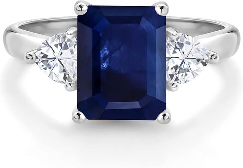 خاتم خطوبة من الأحجار الكريمة من Gem Stone King 2-4 Cttw وأحجار كريمة ومويسانيت أبيض للنساء | ذهب أبيض عيار 10 قيراط | قطع الزمرد 9X7MM تريليون 4MM | خاتم ذهبي للنساء in Kuwait