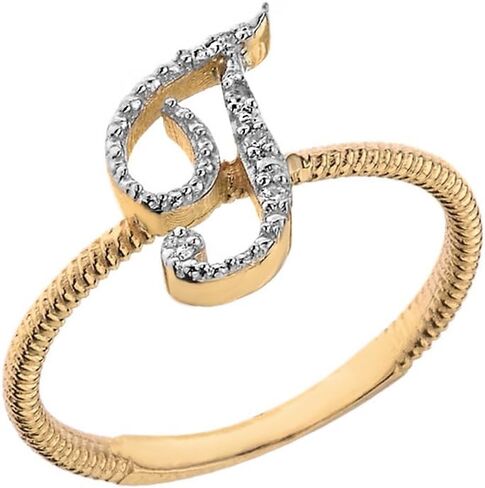 Women's 10k Yellow Gold Diamond Script Initial Letter A-Z Stackable Rope Design Ring in Kuwait