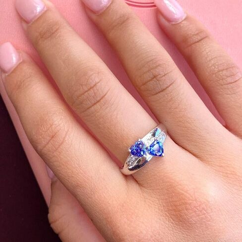 PaulaMax Jewelry Promise Ring for Her, Custom Engraved Birthstone Ring for Women in Sterling Silver or White Gold – Personalized 2 Heart Birthstones, Sizes 5-12 in Kuwait