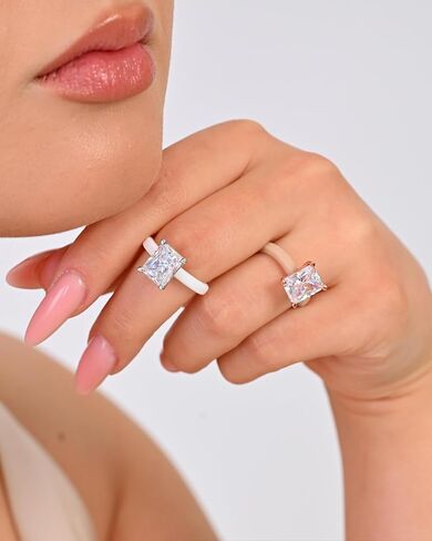 Rinfit Thin Silicone Ring with Stone - Emerald Cut Cubic Zirconia Solitaire Promise Ring for Her - Rubber Wedding Bands Women - Patent Pending in Kuwait