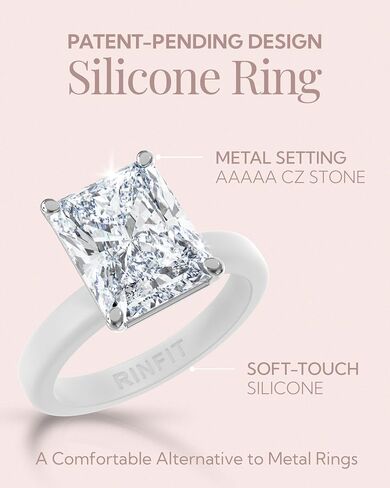 Rinfit Thin Silicone Ring with Stone - Emerald Cut Cubic Zirconia Solitaire Promise Ring for Her - Rubber Wedding Bands Women - Patent Pending in Kuwait