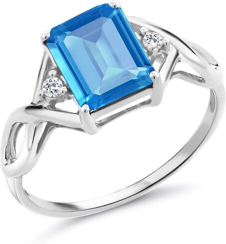 Gem Stone King 925 Sterling Silver Emerald Cut Gemstone Birthstone Ring for Women | 9X7MM Center with White Topaz Accent | Wedding Anniversary Promise Engagement Ring in Kuwait