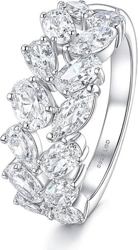 مختبر نمت الماس العصابات الزفاف للنساء D اللون VS1 البيضاوي قطع الخلود خواتم 2.3CT الكمثرى ماركيز وعد الدائري 925 الفضة الاسترليني حجم 5-10 in Kuwait