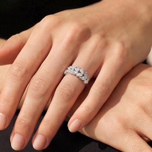 مختبر نمت الماس العصابات الزفاف للنساء D اللون VS1 البيضاوي قطع الخلود خواتم 2.3CT الكمثرى ماركيز وعد الدائري 925 الفضة الاسترليني حجم 5-10 in Kuwait