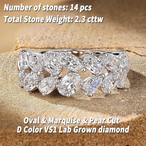 مختبر نمت الماس العصابات الزفاف للنساء D اللون VS1 البيضاوي قطع الخلود خواتم 2.3CT الكمثرى ماركيز وعد الدائري 925 الفضة الاسترليني حجم 5-10 in Kuwait