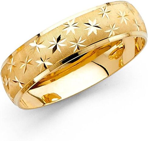 Milgrain Ring Solid 14k Yellow Gold Wedding Band Diamond Cut Star Dome Style Satin Finish 6 mm in Kuwait