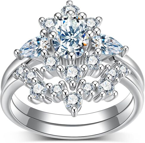 2.0 Carat(ctw) Oval-Cut Moissanite Engagement Rings Sets for Women,10K 14K 18K Real Gold Three Stones Wedding Rings Sets,Bridal Ring Set for Her in Saudi Arabia