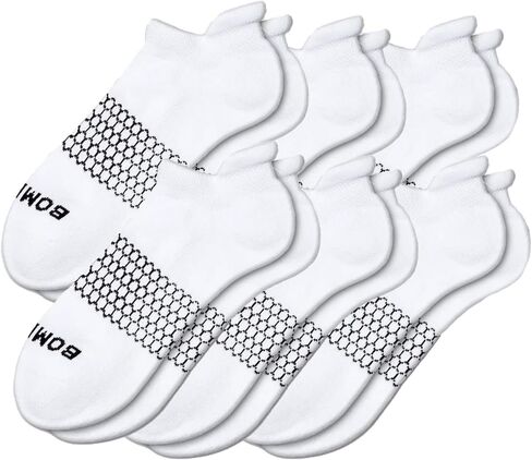 BOMBAS Women's Solid White Ankle Socks, 6-Pack Cushioned Low Cut Athletic Socks, Size Medium (7.5-11) in Kuwait
