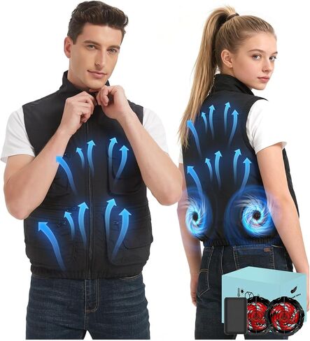 21V Cooling Fan Vest for Men and Women, With Max 12000 RPM 2 Fan & Up to 16 Hours Runtime 20000mAh Battery in Kuwait