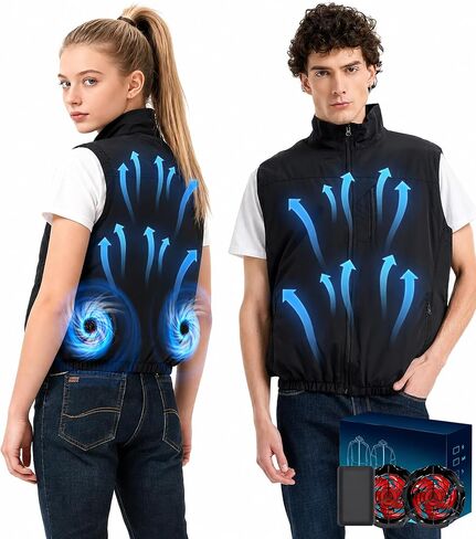 21V Cooling Fan Vest for Men and Women, With Max 12000 RPM 2 Fan & Up to 16 Hours Runtime 20000mAh Battery in Kuwait