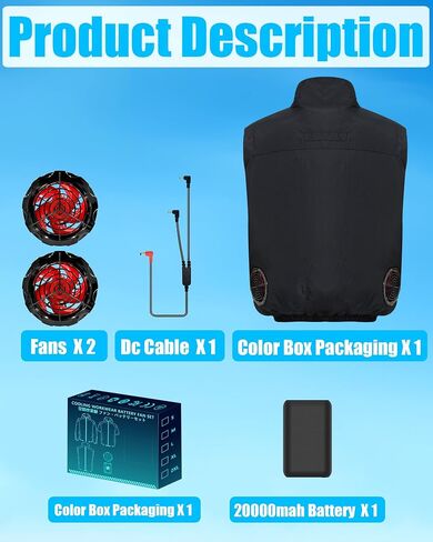 21V Cooling Fan Vest for Men and Women, With Max 12000 RPM 2 Fan & Up to 16 Hours Runtime 20000mAh Battery in Kuwait