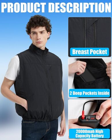 21V Cooling Fan Vest for Men and Women, With Max 12000 RPM 2 Fan & Up to 16 Hours Runtime 20000mAh Battery in Kuwait