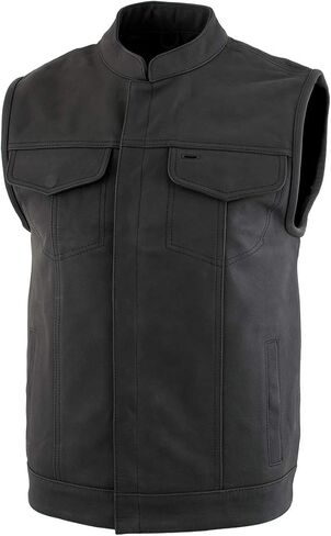 Milwaukee Leather Men's Barrage Flat Black Leather Motorcycle Club Style Vest - LKM3790 in Kuwait