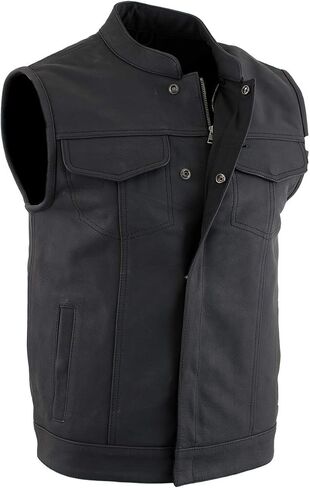 Milwaukee Leather Men's Barrage Flat Black Leather Motorcycle Club Style Vest - LKM3790 in Kuwait