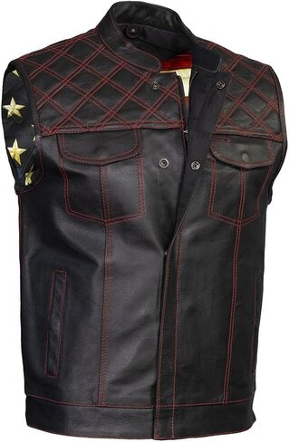 Milwaukee Leather Men's Barrage Flat Black Leather Motorcycle Club Style Vest - LKM3790 in Kuwait