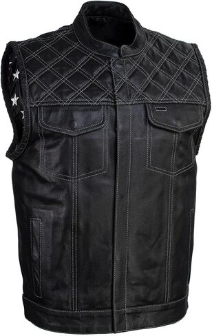 Milwaukee Leather Men's Barrage Flat Black Leather Motorcycle Club Style Vest - LKM3790 in Kuwait