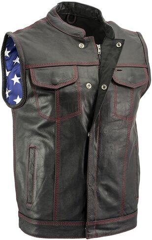 Milwaukee Leather Men's Barrage Flat Black Leather Motorcycle Club Style Vest - LKM3790 in Kuwait