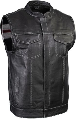 Milwaukee Leather Men's Barrage Flat Black Leather Motorcycle Club Style Vest - LKM3790 in Kuwait