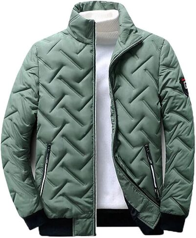 Men's Coat Solid Color Stand Collar Light Parka Men's Jacket Long-Sleeved Windbreaker Cotton Jacket Men's Jacket in Kuwait