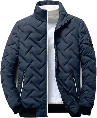 Men's Coat Solid Color Stand Collar Light Parka Men's Jacket Long-Sleeved Windbreaker Cotton Jacket Men's Jacket in Kuwait