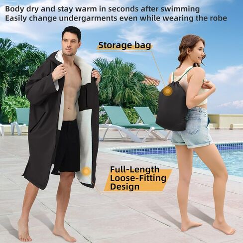 Swim Parka Women Men Windproof Sherpa-Lined Unisex Parka Quick-dry Coat Robe for Youth,Oversize Swimming Warm Jacket in Saudi Arabia