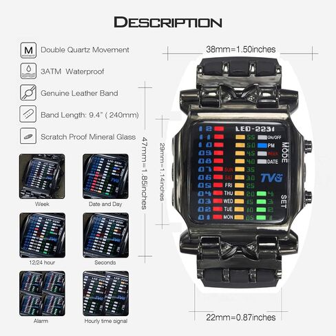 TOMORO Mens Binary Matrix Colorful LED Digital Waterproof Watch Stylish Creative Crab Shaped Wrist Watches for Big Boys in Kuwait