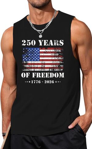ELDPS 250 Anniversary USA Shirt Men: American Flag Tank Top 4th of July Sleeveless T-Shirt 1776-2026 Patriotic Tee in Kuwait