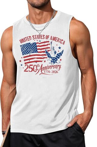 ELDPS 250 Anniversary USA Shirt Men: American Flag Tank Top 4th of July Sleeveless T-Shirt 1776-2026 Patriotic Tee in Kuwait