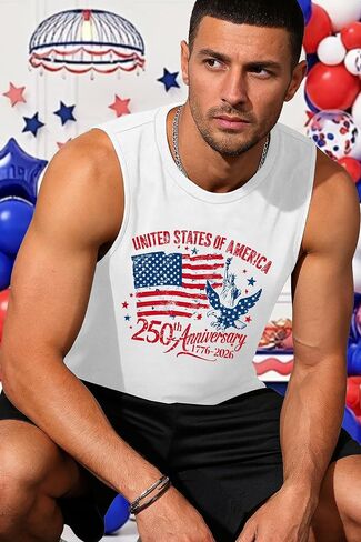 ELDPS 250 Anniversary USA Shirt Men: American Flag Tank Top 4th of July Sleeveless T-Shirt 1776-2026 Patriotic Tee in Kuwait