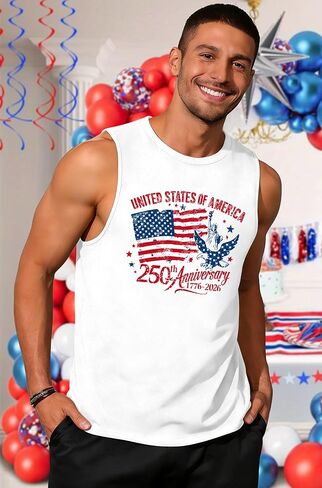 ELDPS 250 Anniversary USA Shirt Men: American Flag Tank Top 4th of July Sleeveless T-Shirt 1776-2026 Patriotic Tee in Kuwait