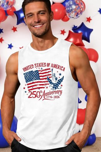 ELDPS 250 Anniversary USA Shirt Men: American Flag Tank Top 4th of July Sleeveless T-Shirt 1776-2026 Patriotic Tee in Kuwait