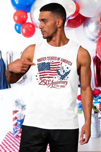 ELDPS 250 Anniversary USA Shirt Men: American Flag Tank Top 4th of July Sleeveless T-Shirt 1776-2026 Patriotic Tee in Kuwait