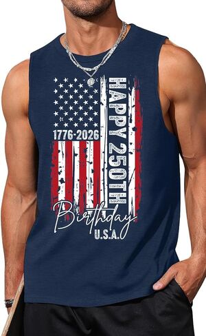 ELDPS 250 Anniversary USA Shirt Men: American Flag Tank Top 4th of July Sleeveless T-Shirt 1776-2026 Patriotic Tee in Kuwait