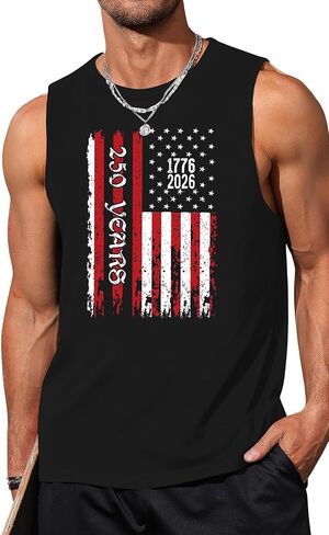 ELDPS 250 Anniversary USA Shirt Men: American Flag Tank Top 4th of July Sleeveless T-Shirt 1776-2026 Patriotic Tee in Kuwait