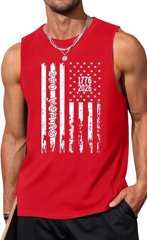 ELDPS 250 Anniversary USA Shirt Men: American Flag Tank Top 4th of July Sleeveless T-Shirt 1776-2026 Patriotic Tee in Kuwait