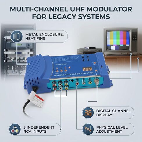 RF Converter Modulator, 3 CVBS Inputs, Support PAL NTSC, 136 Channels. Plug and Play RF Coaxial Modulator for Home TV with F Female Coaxial Input and RF Output (US Plug) in Saudi Arabia