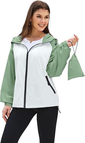 PITINAN Lightweight Rain Jacket Women Packable Wind Breaker Light Rain Jacket Women Waterproof Travel Raincoat S-XXL in Saudi Arabia