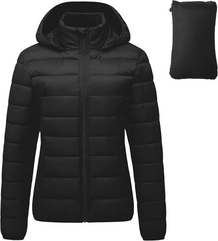 Women's Packable Puffer Jacket Ultra lightweight Puffy Coat Waterproof Ultralight Bubble Outerwear with Hood in Saudi Arabia