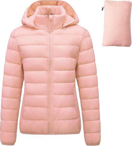 Women's Packable Puffer Jacket Ultra lightweight Puffy Coat Waterproof Ultralight Bubble Outerwear with Hood in Saudi Arabia