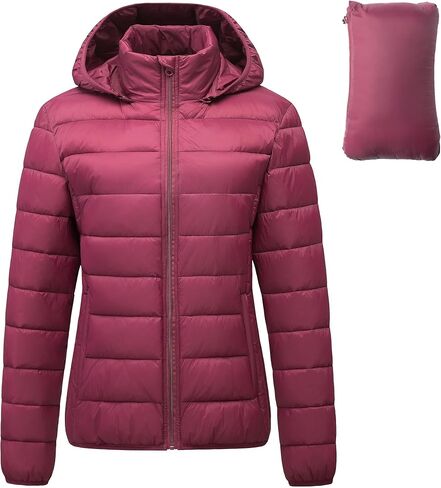 Women's Packable Puffer Jacket Ultra lightweight Puffy Coat Waterproof Ultralight Bubble Outerwear with Hood in Saudi Arabia