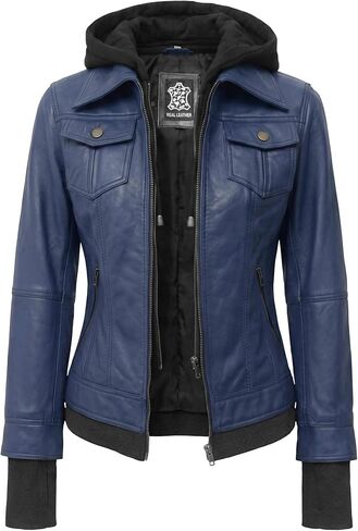 Womens Hooded Leather Jacket Winter Fashion – Genuine Lambskin Leather Jackets Women with Removable Hood in Saudi Arabia