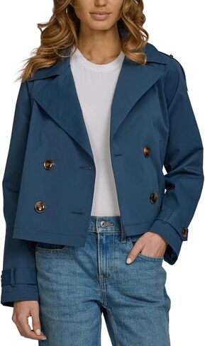 Steve Madden Women's Oversized Cropped Lapel Jacket — Relaxed Fit, Double-Breasted Spring Trench Coat in Kuwait